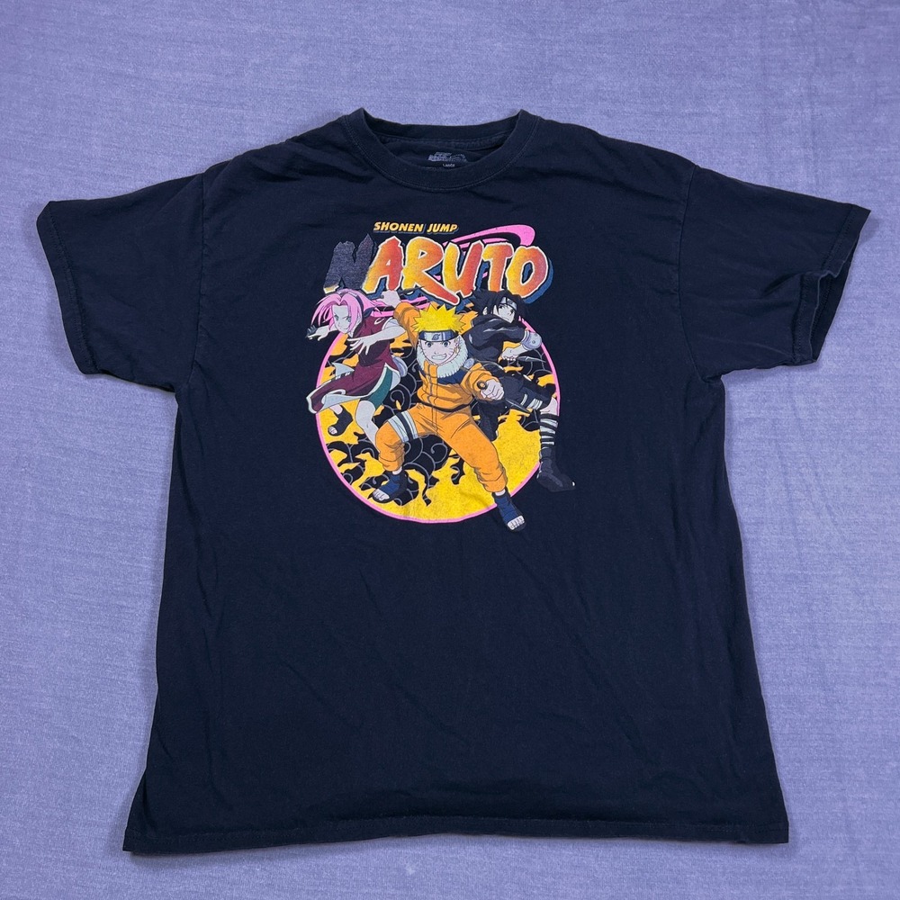 Shonen Jump Naruto Mens Black Sakura Sasuke Anime Graphic T-Shirt Size L